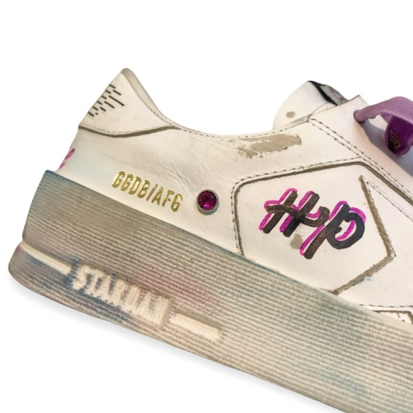 RARE Golden Goose Stardan Customized Embellished Platform Leather Sneakers 35 - Picture 5 of 9